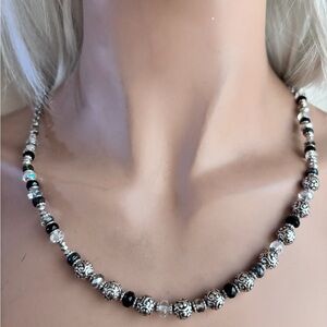 Brighton Latika Pastel Long bead necklace.  Chic Black and Silver Beads. NWT